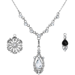 1928 Jewelry Link Pendant Necklace Set - Silver/Transparent/Black