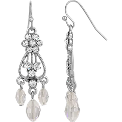 1928 Jewelry Chandelier Earrings - Silver/White/Transparent