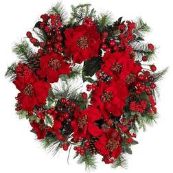 Nearly Natural Poinsettia Wreath Decoration 24"