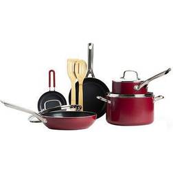 Red Volcano Textured Cookware Set with lid 10 Parts