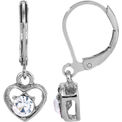 1928 Jewelry Heart Drop Earrings - Silver/Transparent