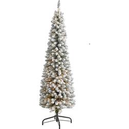 Nearly Natural Flocked Pencil Artificial Christmas Tree 72"