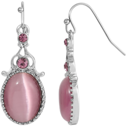 1928 Jewelry Catseye Oval Drop Earrings - Silver/Pink