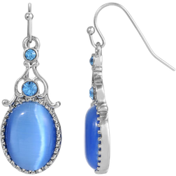 1928 Jewelry Catseye Oval Drop Earrings - Silver/Blue