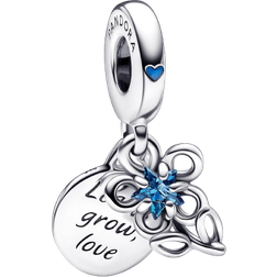 Pandora Blooming Flower Double Dangle Charm - Silver/Blue