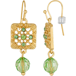 1928 Jewelry Square Drop Earrings - Gold/Green