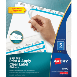 Avery 11492 Big Tab Index Maker Clear Label Dividers, 5-Tab, 5 Sets, White