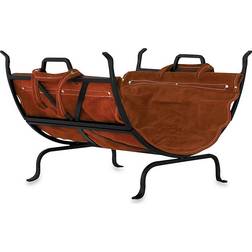 Uniflame Wrought Iron Indoor Firewood Rack with Carrier Black Wine Rack