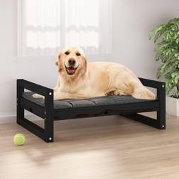 vidaXL Dog Bed Black 75.5x55.5x28 Solid Pine Wood