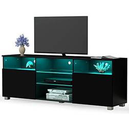 Sussurro Television Table Center Media Console with Drawer and Led Lights Black TV Bench 47x18"