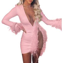 Nhicdns Women Sexy Club Dress - Pink