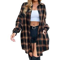 Blooming Jelly Casual Plaid Flannel Shirt Dress