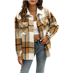 Uaneo Womens Plaid Shacket Flannel Shirt Jacket