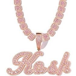 Lulu Mel Iced Out Custom Name Necklace - Rose Gold/Transparent