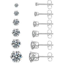 Uhibros Stud Earrings Set - Silver/Transparent