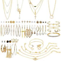 Aroic 38 Pairs Gold Pearl Jewellery Set B08334SRXK