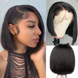 Akcswo Short Bob Lace Front Wig 10 inch Nature Black