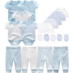 Kiddiezoom Baby Layette Essentials Gift Set 19-pcs - Sky Blue Stripe/Little Stars/Print Set