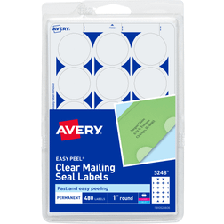 Avery Mailing Seals, 1" Diameter, Clear, 480/Pack (5248) Clear