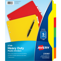 Avery Heavy-Duty Blank Plastic Dividers, 5-Tab, Multicolor (23080) Multicolor