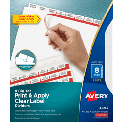 Avery Print & Apply Clear Label Dividers w/White Tabs, 8-Tab, Letter, 5 Sets