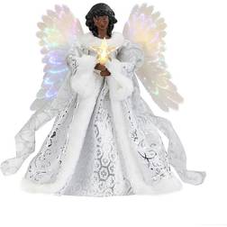 Mr. Christmas 12" Fiber Optic Black Angel Tree Topper In White White Decoration