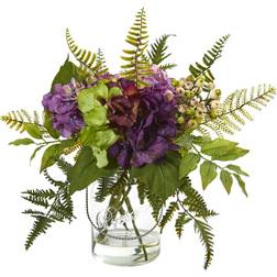 Nearly Natural 14" Hydrangea and Berry Artificial Arrangement Purple