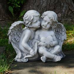 Northlight Seasonal Cherub Angels Holding a Heart and Bow Statue Grey