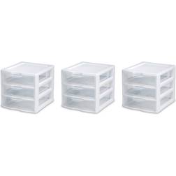 Sterilite Wide Portable Countertop 3-Drawer Desktop Storage Unit (3-Pack) White/Clear