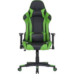 Hanover Black and Green Faux Leather Gaming Chair with Adjustable Gas Lift Seating, Lumbar and Neck Support, Black/Green