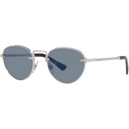 Persol Unisex Round Sunglasses, 51mm Silver/Blue