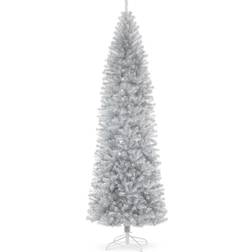 GlitzHome 9ft. Unlit Silver Tinsel Artificial Christmas Tree 108"