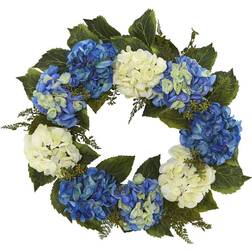 Nearly Natural 24" Artificial Hydrangea Wreath Blue/White