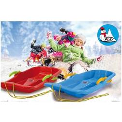 Jamara 460364 – Snow Play Bob Karol med broms 80 cm röd – Styrning genom att dra av respektive handbroms, lina för dragning, aerodynamisk konstruktion, ergonomisk säte, robust plast, 1 kg