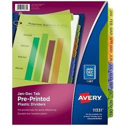 Avery Preprinted Plastic Tab Dividers, 12-Tab, Letter