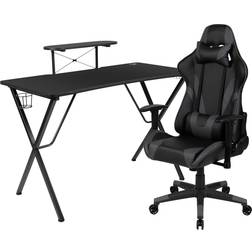 Flash Furniture Optis Black Gaming Desk and Gray Reclining Gaming Chair Set with Cup Holder, Hook, Stand, BLN-X20RSG1