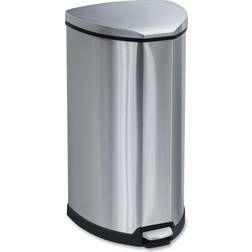 SAFCO Step-On Waste Receptacle, Triangular, Stainless Steel, 10 gal, Black