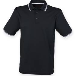 Henbury Mens Coolplus Moisture Wicking Short Sleeve Polo Shirt (Black/White)