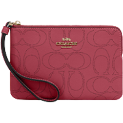 Coach Corner Zip Wristlet In Signature Leather - Gold/Rouge