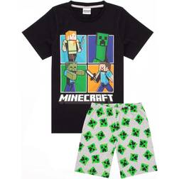 Minecraft Boy's Short Pyjama Set - Black/Heather Grey/Green