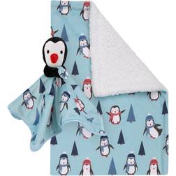 NoJo Penguin Christmas Baby Blanket and Security Blanket Set, 2 Pieces Bedding Aqua Crib