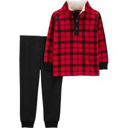 Carter's Toddler Buffalo Check Fleece Pullover & Jogger Set - Red/Black