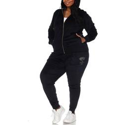 White Mark Plus Rhinestone Velour Tracksuit Piece Set 2X