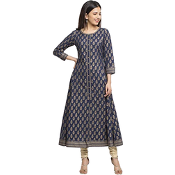 Women Indian Tunic Cotton Gold Print Anarkali Kurtis