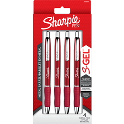 Sharpie S-Gel Retractable Crimson Metal Barrel Gel Pen, Medium Point, Black Ink, 4/Pack (2154604) Quill Black