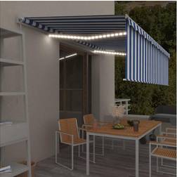 vidaXL Manual Retractable Awning with Blind&LED 5x3m Blue&White Blue