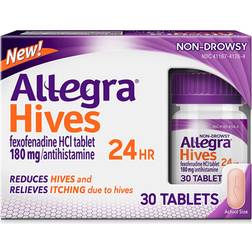Allegra Hives Non-Drowsy Antihistamine Tablets, 30-Count, 24HR Hives Itch Tablet
