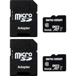 Inland Micro Center 64GB Class 10 Micro SDXC Flash Memory Card with Adapter (2 Pack)