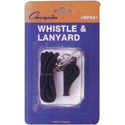 Champion Sports Whistle with Black Nylon Lanyard, Plastic, Black