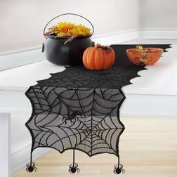 Elrene Crawling Halloween Spider Lace Table Runner Black